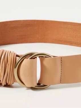 Anthropologie Multi-Strand Leather Fringe Belt in Tan with Gold Ring